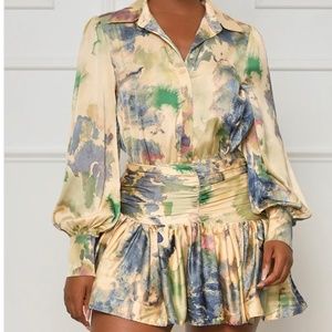 Cream abstract mini dress